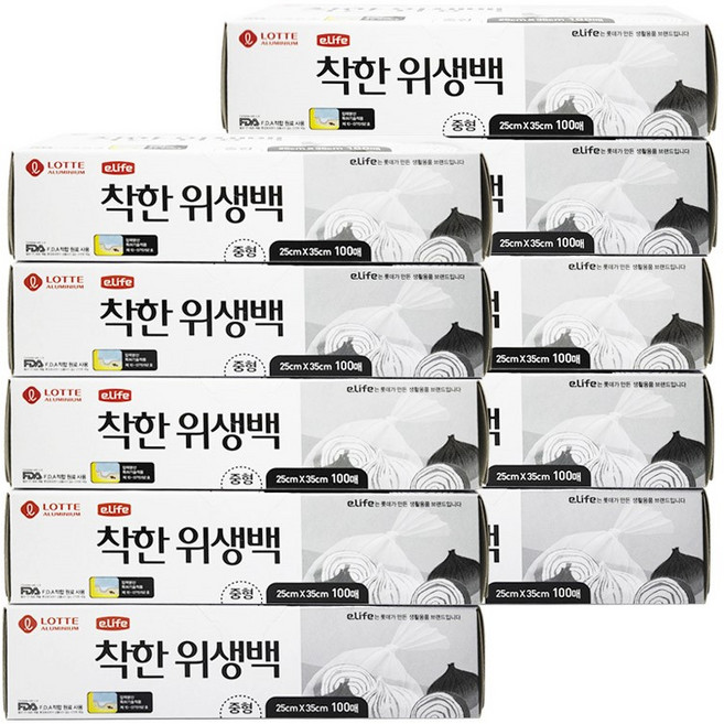 롯데이라이프 착한 위생백 중형 25 x 35 cm, 중(M), 100개입, 10개