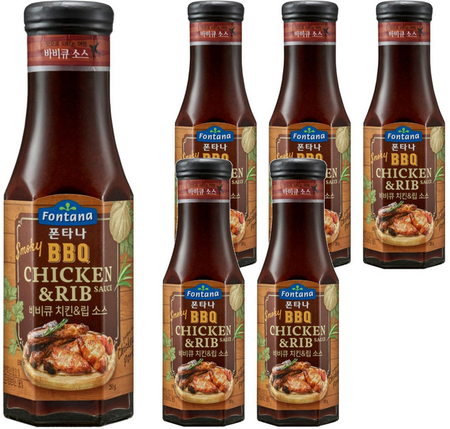 폰타나 스모키 비비큐 치킨 앤 립 소스, 285g, 6개
