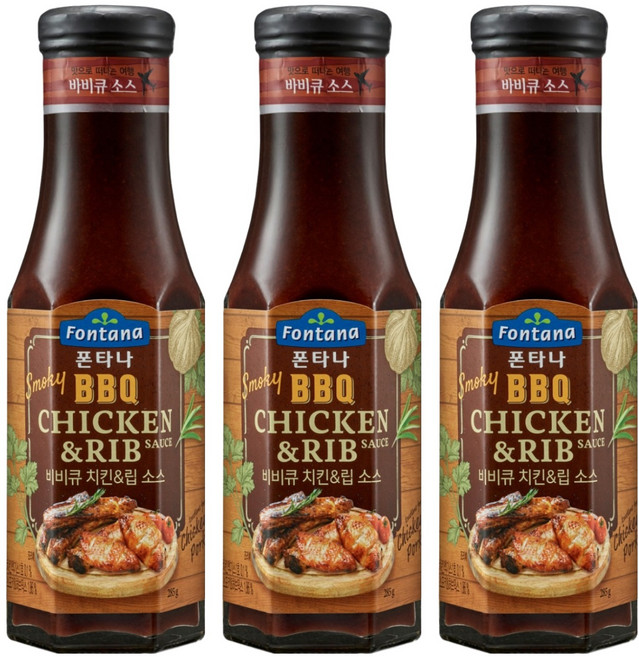 폰타나 스모키 비비큐 치킨 앤 립 소스, 285g, 3개