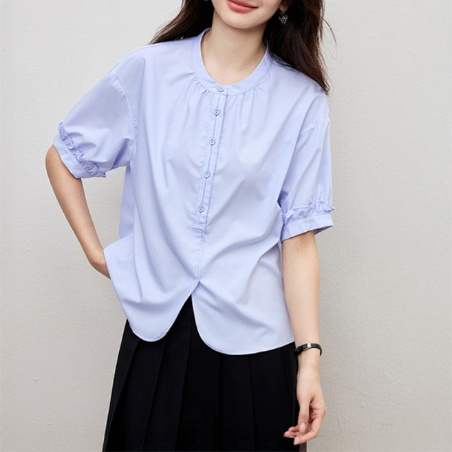Awesomeful 女款塔利比尤無領抓皺泡泡袖襯衫 A26SMBL031908