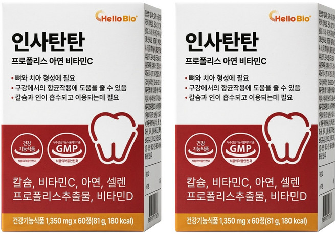 헬로바이오 인사탄탄 프로폴리스 아연 비타민C, 2개, 60정
