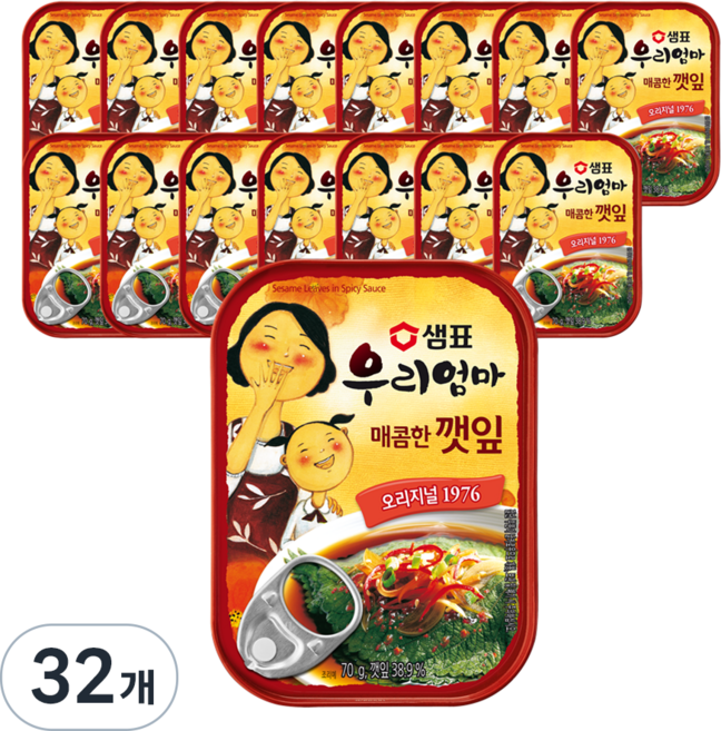 샘표 우리엄마 깻잎 매콤한맛, 70g, 32개