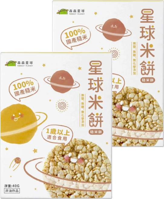 FOREST PLANET 森森星球 星球米餅 1歲以上適用, 糙米, 40g, 2包