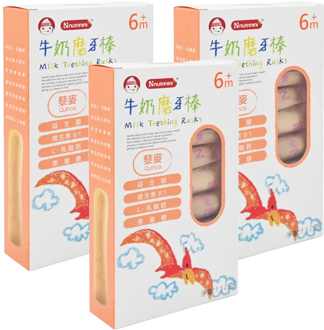 Nnutrinini 脆妮妮 牛奶磨牙棒 6個月以上, 藜麥, 112g, 3盒