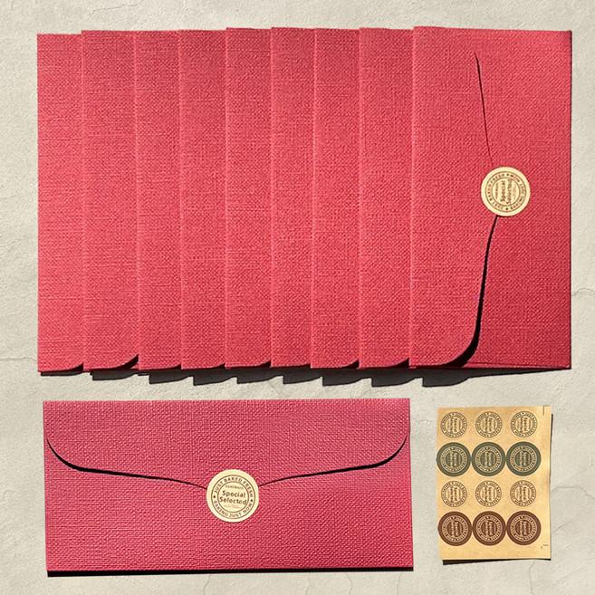 리드홈 프리미엄 린넨 용돈봉투 10p + 스티커 12p 세트, 버건디, 1세트