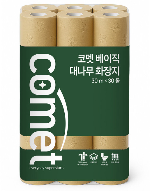 코멧 베이직 대나무 화장지, 1팩, 30롤, 30m