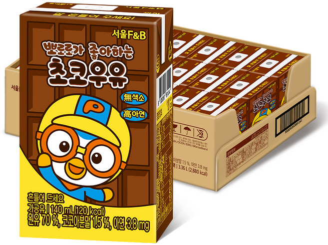 Seoul F&B Pororo喜歡的風味牛奶, 巧克力口味, 140ml, 24瓶