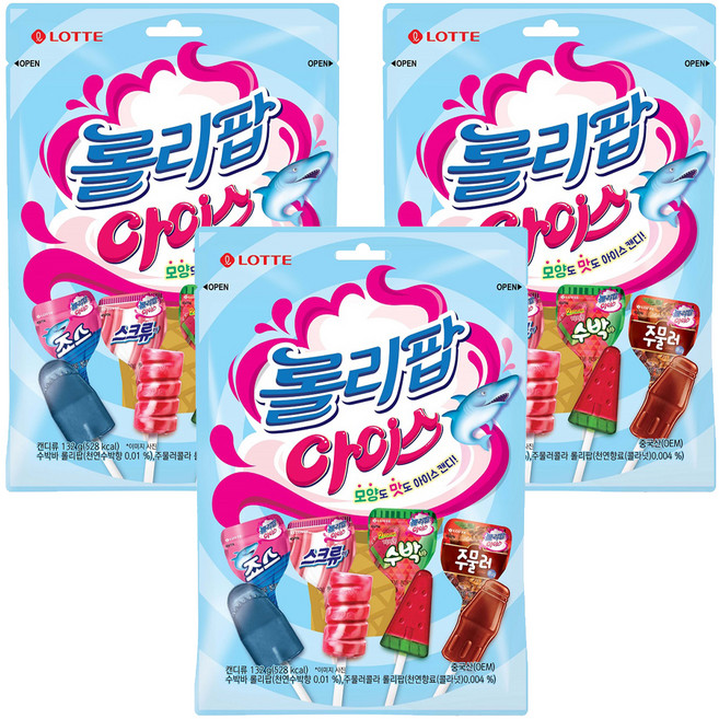 롯데웰푸드 롤리팝 아이스 캔디, 132g, 3개