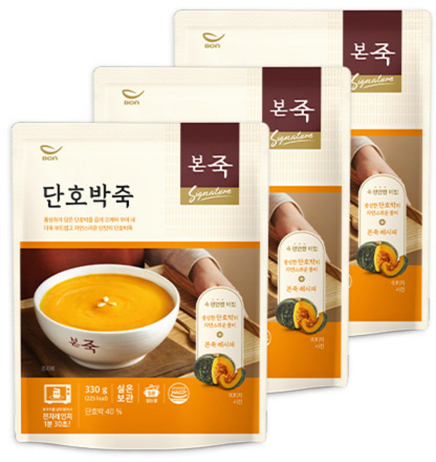 본죽 데워서 바로 먹는 단호박죽, 330g, 3개
