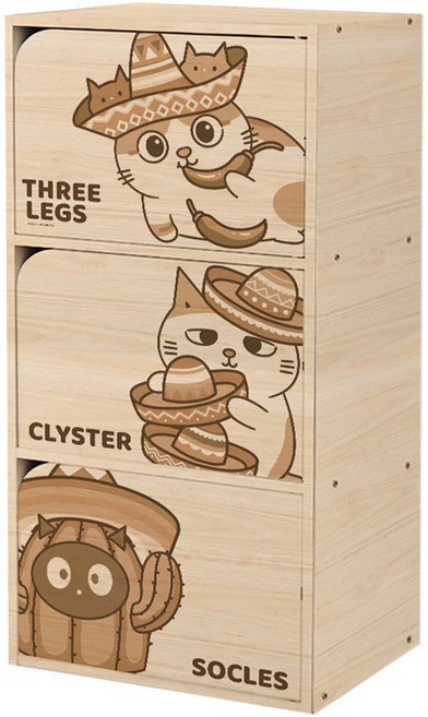 收納王妃 木門三層櫃 仙人掌帽帽, 淺木紋, 1個