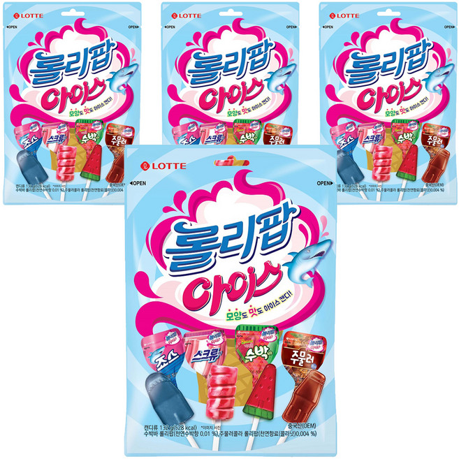 롯데웰푸드 롤리팝 아이스 캔디, 132g, 4개