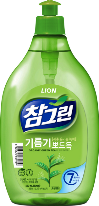 Chamgreen LION 獅王 濟州綠茶洗碗精 綠茶香, 500g, 1瓶