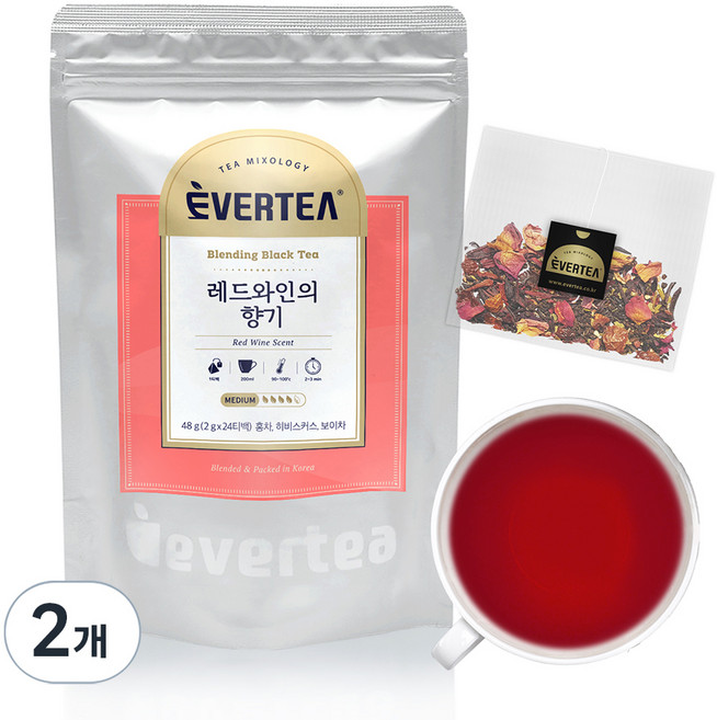 에버티 레드와인의향기 24티백 리필팩 삼각티백 홍차, 2g, 24개입, 2개