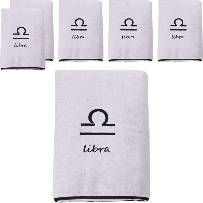 愛北鼻 珊瑚絨星座浴巾毛巾, 淺灰色 天秤座, 6條