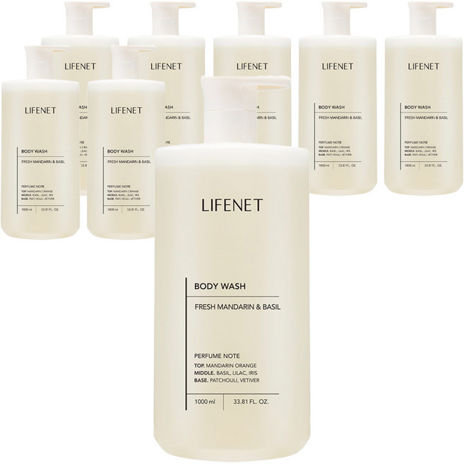 라이프넷 바디워시 프레쉬 만다린 앤 바질, 1L, 8개