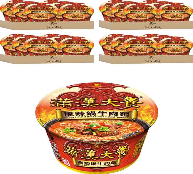 統一 滿漢大餐 麻辣鍋牛肉麵 204g, 24入