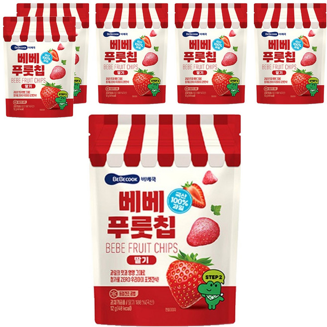 베베쿡 유아용 베베 푸룻칩 딸기, 12g, 6개
