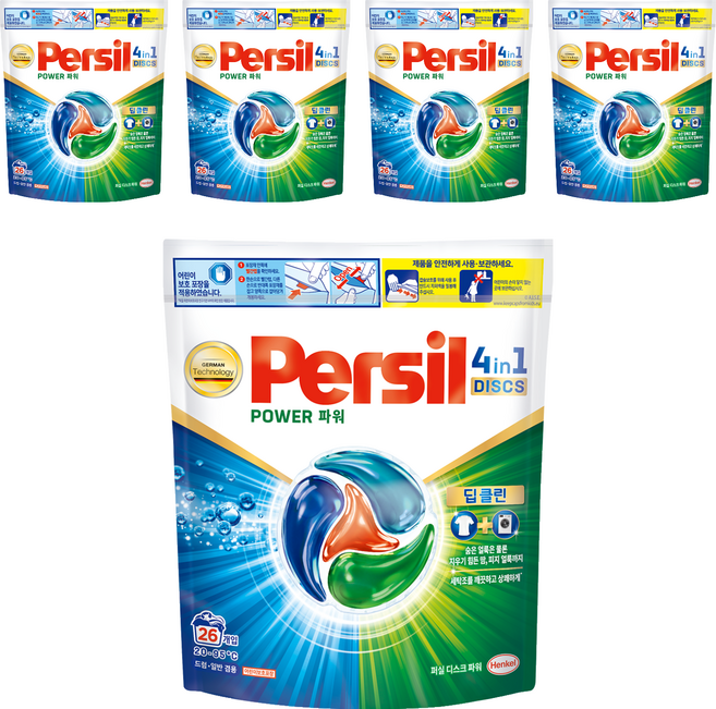 퍼실 디스크 파워 세탁 캡슐세제 파우치, 26개입, 5개