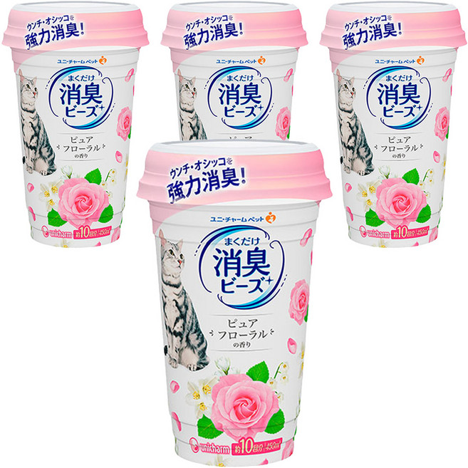 유니참 뿌려쓰는 비즈 탈취제 퓨어플로럴향, 450ml, 4개