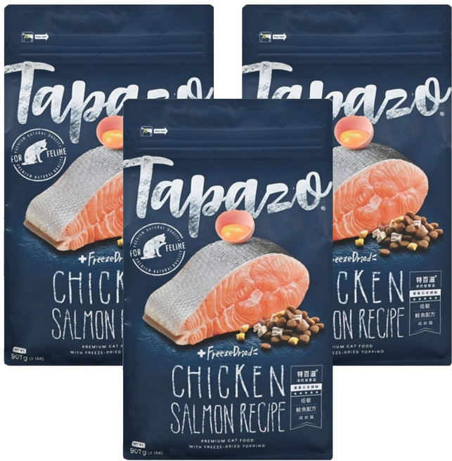Tapazo 特百滋 成幼貓用 凍乾雙饗宴 低敏配方乾糧, 鮭魚, 907g, 3包