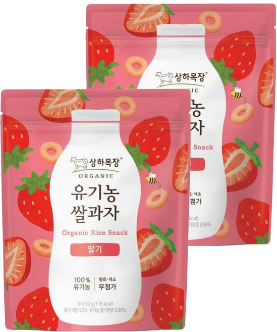 상하목장 유기농 쌀과자, 2개, 30g, 딸기