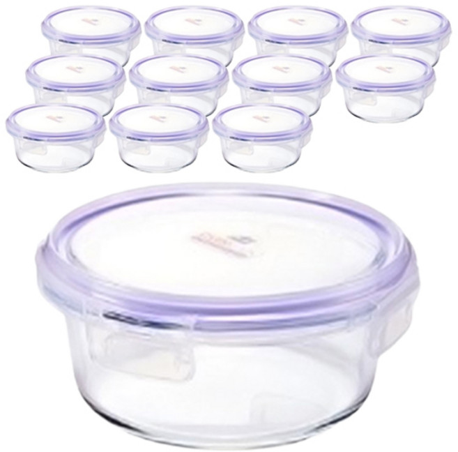 오븐락 내열유리 밀폐용기 원형, 12개, 400ml