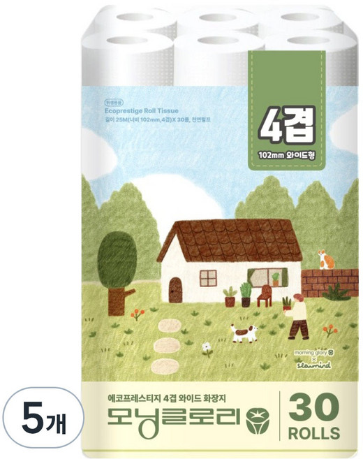 모닝글로리 에코 프레스티지 4겹 화장지, 5개, 30롤, 25m