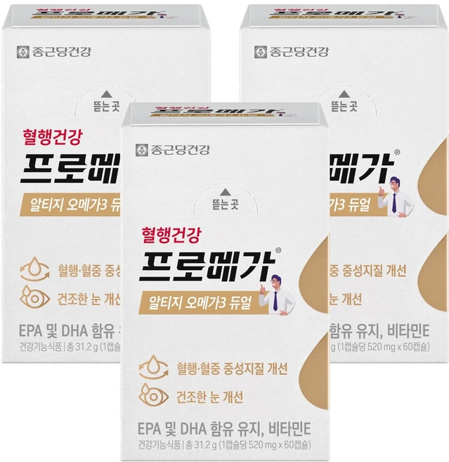 종근당건강 알티지 오메가3 듀얼, 60정, 3개 - 쿠팡