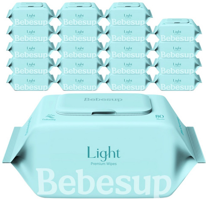 베베숲 저자극 라이트 엠보싱 아기 물티슈 리필형, 50g, 80매, 20개