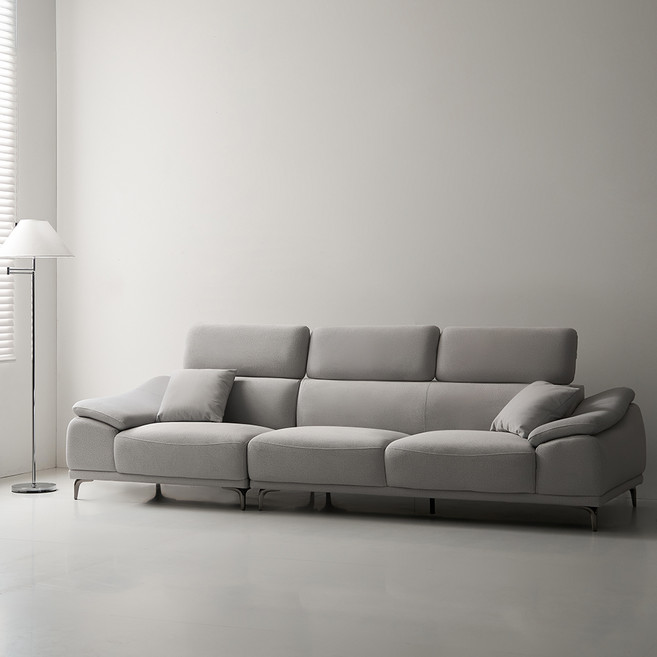 웰퍼니쳐 유화연 무빙헤드 코모도 패브릭 4인용 소파 + 쿠션 2p 세트 방문설치, 라이트그레이