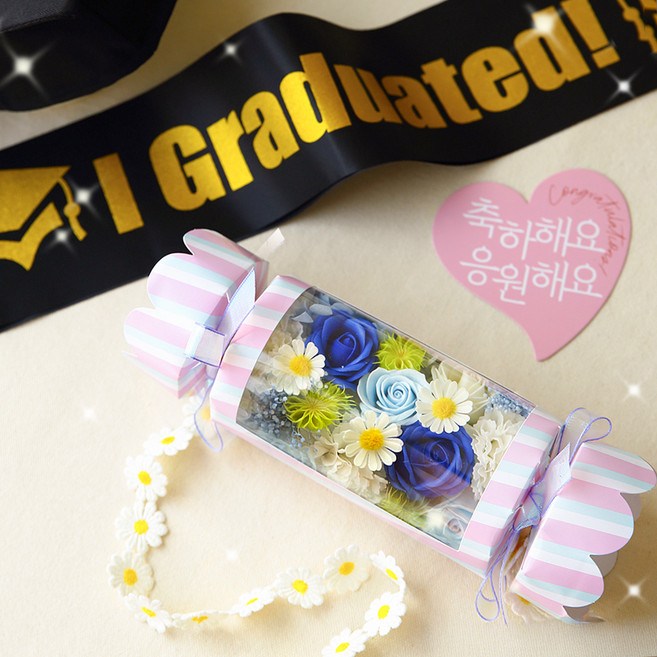 뷰티풀데코센스 비누꽃 소다팝 캔디 플라워 사탕백 꽃다발, 블루, 1개