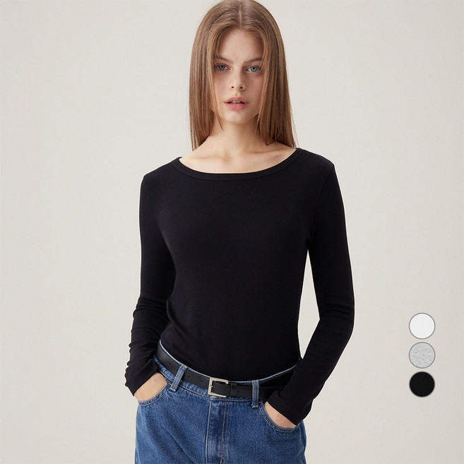 ELLE PARIS 여성용 보트넥 시어 립 긴팔 티셔츠