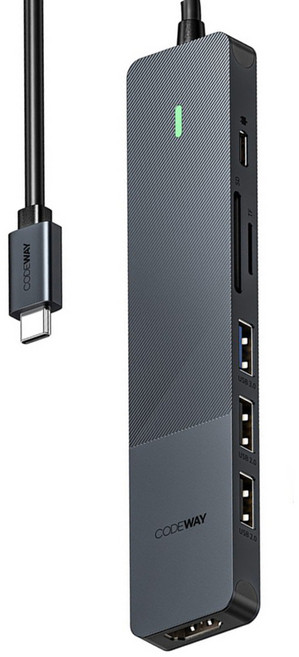 CODEWAY USB Type-C 多孔集線器 隨插即用 高相容 高效能 7孔, 1個, 灰色