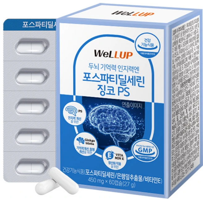 웰업 두뇌 기억력 인지력엔 포스파티딜세린 징코 PS, 1개, 60정 - 쿠팡