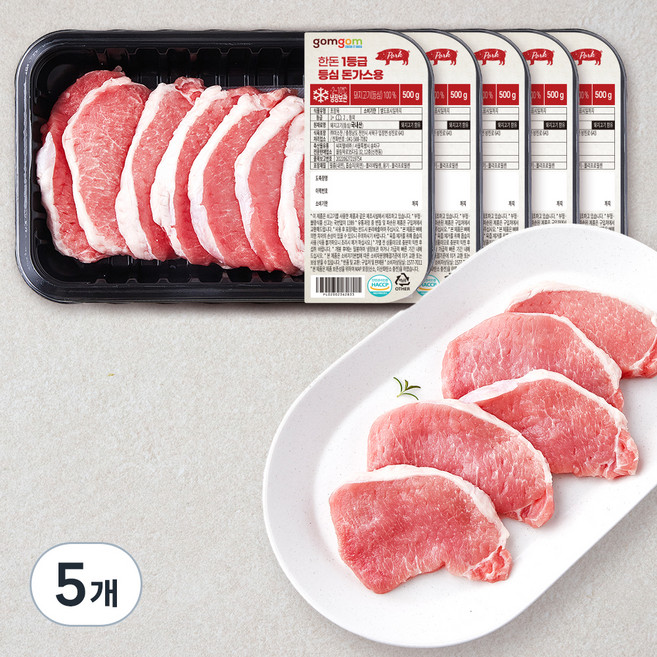 곰곰 한돈 1등급 등심 돈가스용 (냉장), 500g, 5팩
