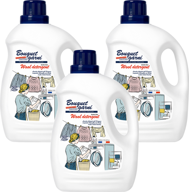 부케가르니 젠틀 클리어 중성 울 세제 본품, 3L, 3개