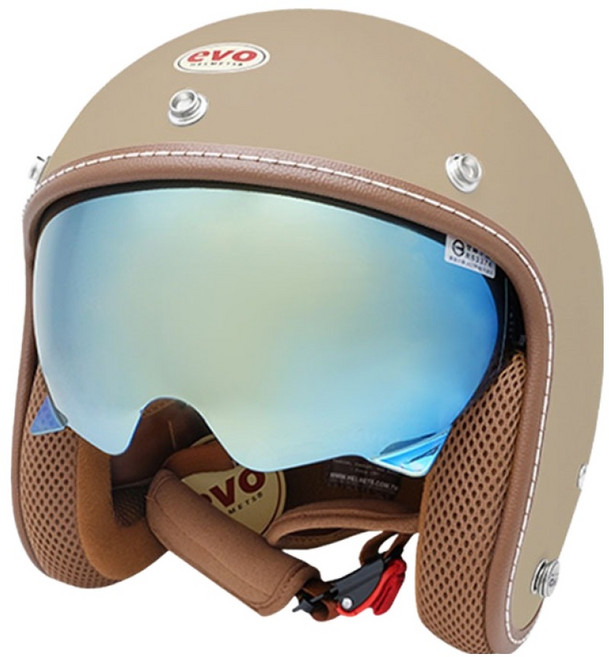 EVO 艾莉莎涼感系 內鏡復古騎士安全帽 附冰絲面罩, 焦糖奶