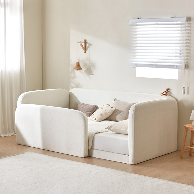 웰퍼니쳐 아리코 패브릭 저상형 침대 프레임 + 안전가드 + 측면가드 + 풋보드 세트 방문설치, 아이보리