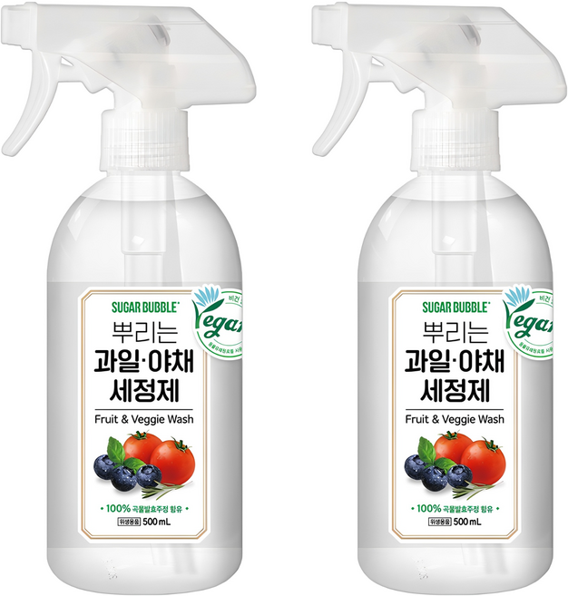 슈가버블 뿌리는 과일 야채 세정제, 500ml, 2개