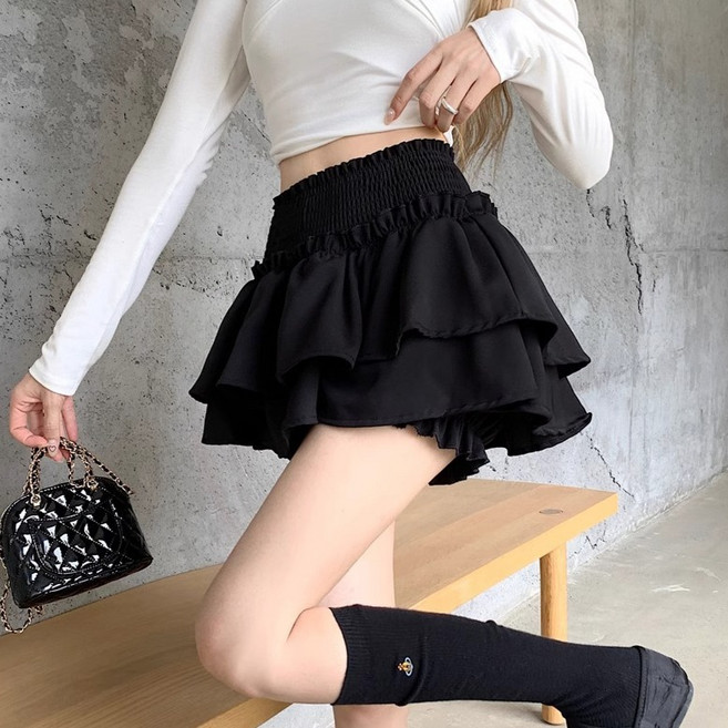 엘쏘 캉캉 허리 주름 밴딩 속바지 미니 스커트