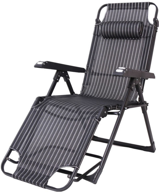 多功能摺疊可調節平躺透氣躺椅 加粗扁管 穩固承重 透氣特斯特林 腿部10檔調節 按摩扶手, 黑色