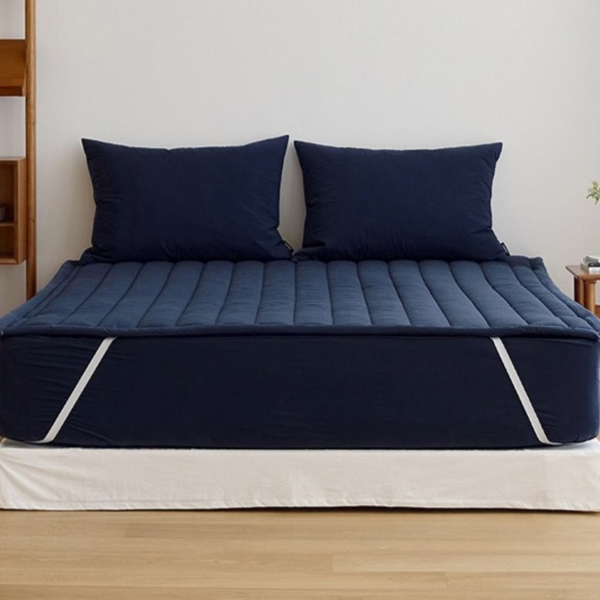 마틸라 도즈 60수 고밀도 순면 고정밴드 침대 패드, 매트네이비