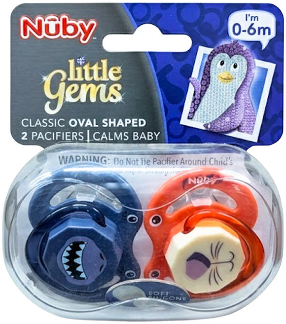 Nuby 動物造型安撫奶嘴, 0~6個月, 鯊魚+老虎, 1組
