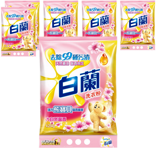 白蘭 含熊寶貝馨香精華洗衣粉 大自然馨香, 4.25kg, 6包