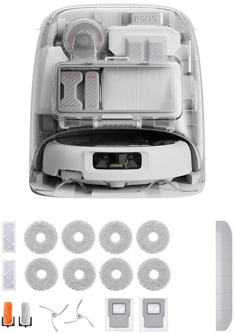DJI ROMO P 로봇청소기 + 액세서리 키트 + 보조 경사로 세트, 투명 + 화이트(로봇청소기), 단일색상(액세서리 키트 + 보조 경사로), CR8E