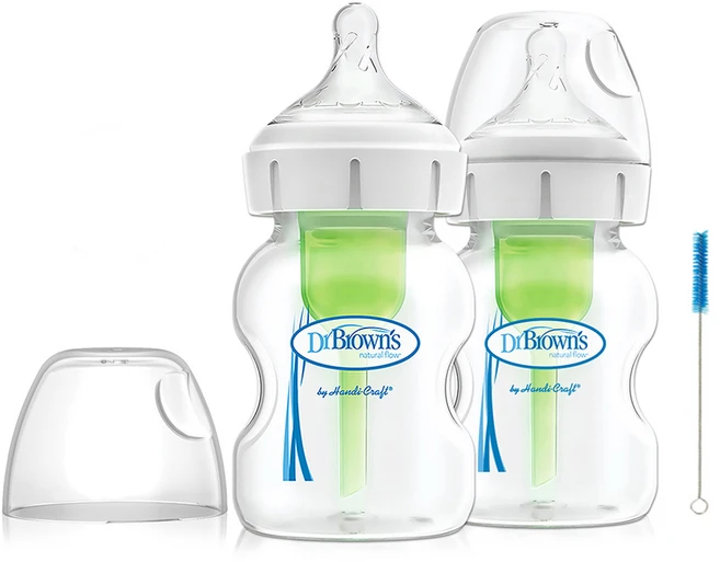 닥터브라운 와이드넥 옵션스 플러스 PP 젖병 트윈팩 + 세척솔 1p, 혼합색상, 150ml, 1세트 - 쿠팡