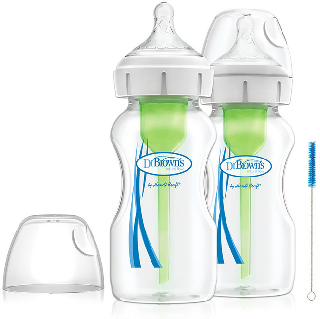 닥터브라운 와이드넥 옵션스 플러스 PP 젖병 트윈팩 + 세척솔 1p, 혼합색상, 270ml, 2개
