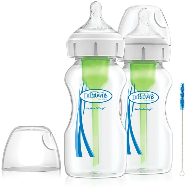 닥터브라운 와이드넥 옵션스 플러스 PP 젖병 트윈팩 + 세척솔 1p, 혼합색상, 270ml, 2개 - 쿠팡