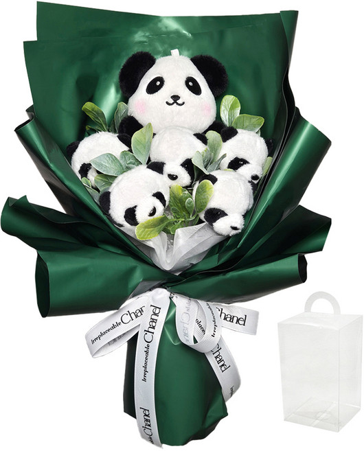 가든잇 비누꽃 귀여운 팬더 인형 꽃다발 + 케이스, 혼합색상, 1개