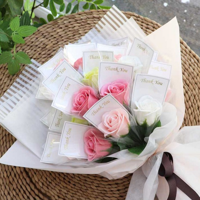 노블리 비누꽃 장미 20송이 돈 꽃다발 + 메세지카드 + 기프트 쇼핑백, 핑크, 1개